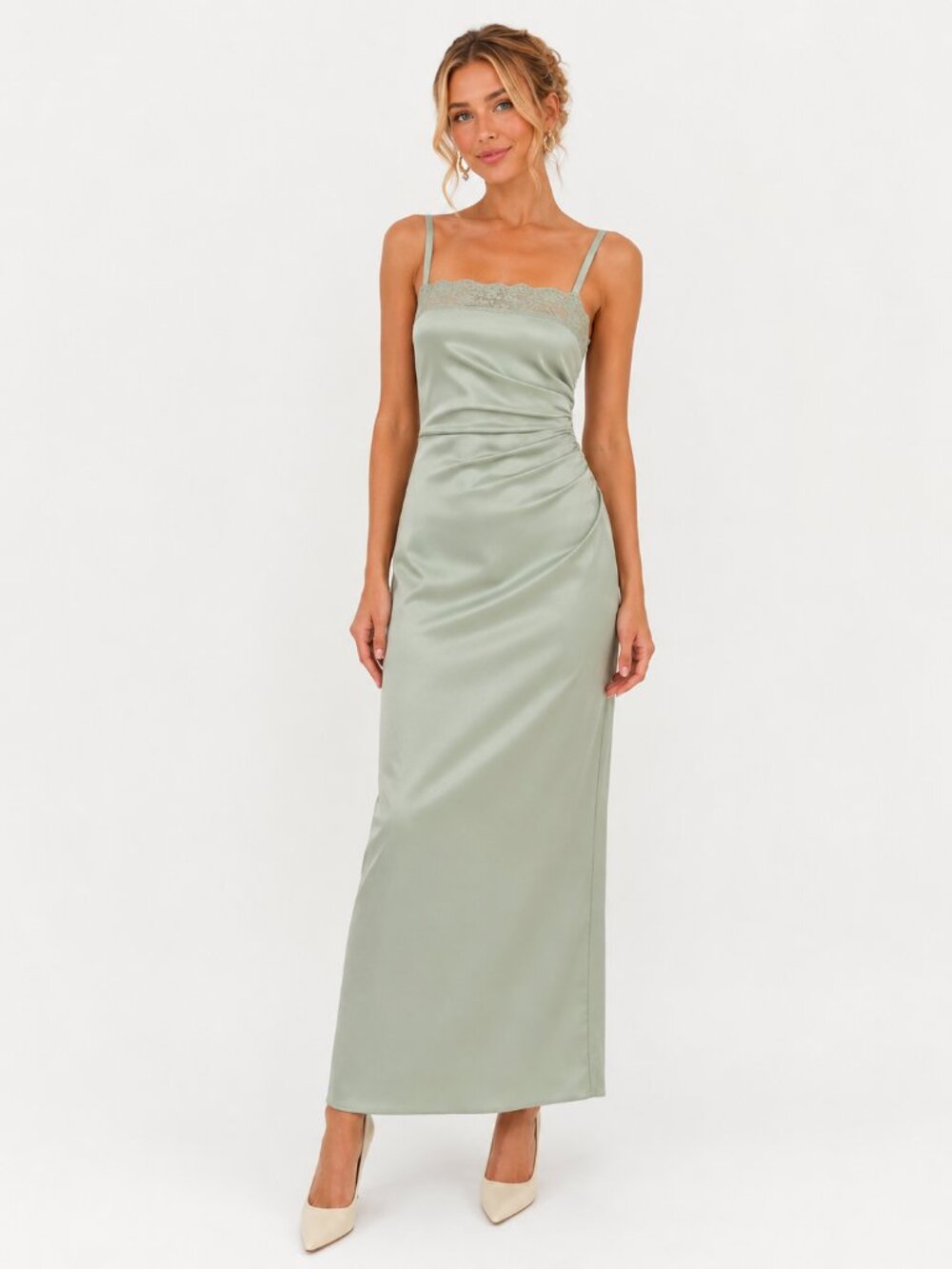 Reformation Vesper Satin Dress Salvia - Picture 3 of 11